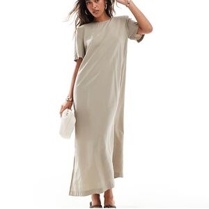 Tan Short Sleeve T-Shirt Midi Dress